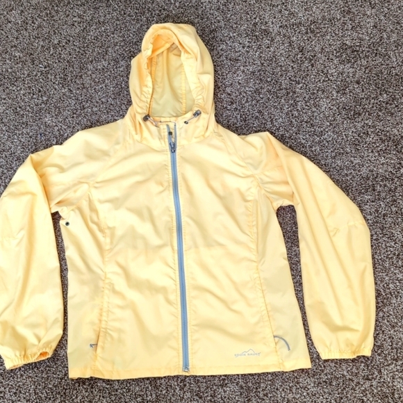 Eddie Bauer Sport Packable Rain Jacket Windbreaker Size Medium Bright Yellow - Picture 6 of 14